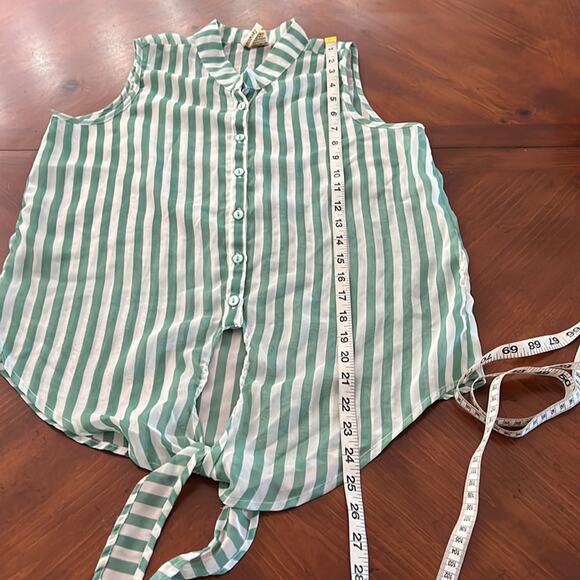 Passport Green & White Striped Chiffon Blouse Sheer Size Large Summer - Picture 10 of 10